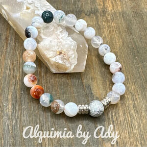 8mm Flower agate beaded bracelet/heart chakra bracelet/bohemian